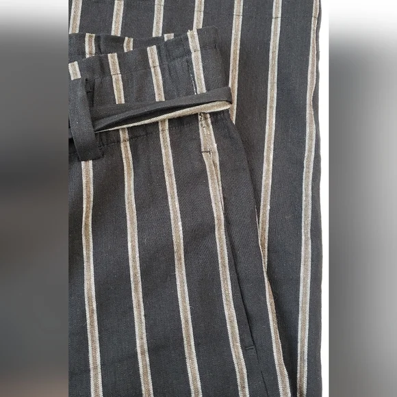 J. Jill Emilie Linen Stretch Paperbag Waist Black Stripe Petite Crop Pants - Picture 6 of 11